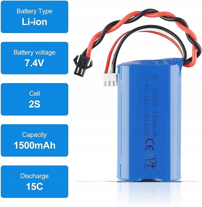 Bateria Lipo 1500mAh 7.4V 2S z ładowarką USB do zabawek Rc U12A S033G Q1