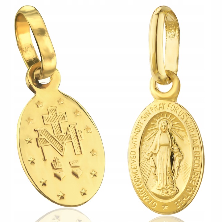 Złoty Medalik z Łańcuszkiem Matka Boska pr. 585 na Pamiątkę Chrztu Świętego
