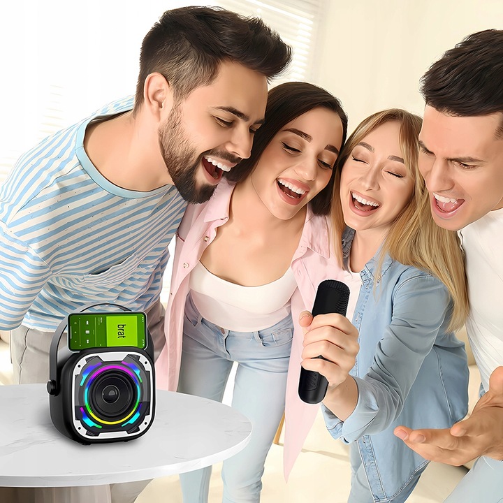 ZESTAW KARAOKE Z 2 MIKROFONY BEZPRZEWODOWE GŁOŚNIK BLUETOOTH LED KOLOROWA