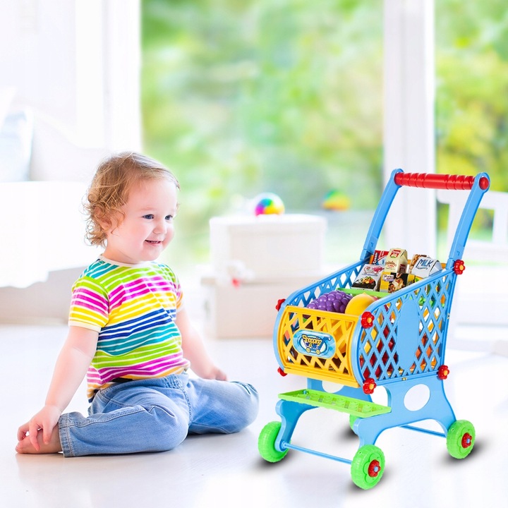 WÓZEK KOSZYK ZAKUPOWY MARKETOWY NA ZAKUPY Z PRODUKTAMI DLA DZIECI