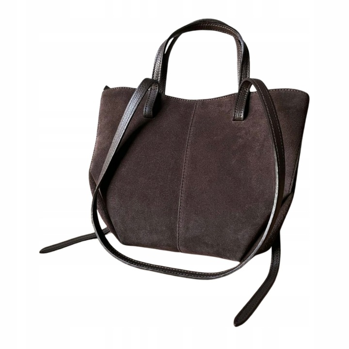 Czekoladowa zamszowa torebka brązowa shopper XL ZAMSZ NATURALNY łódka