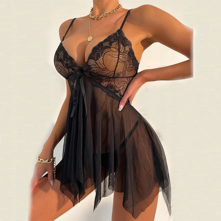 SEKSOWNA KOSZULKA NOCNA DAMSKA KORONKOWA PIŻAMA KORONKA STRINGI WALENTYNKI