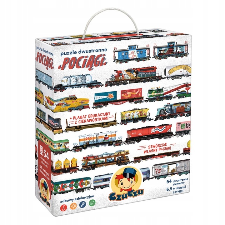 CzuCzu Puzzle POCIĄGI Dwustronne Układanka Stwórz Własny Pociąg 5+