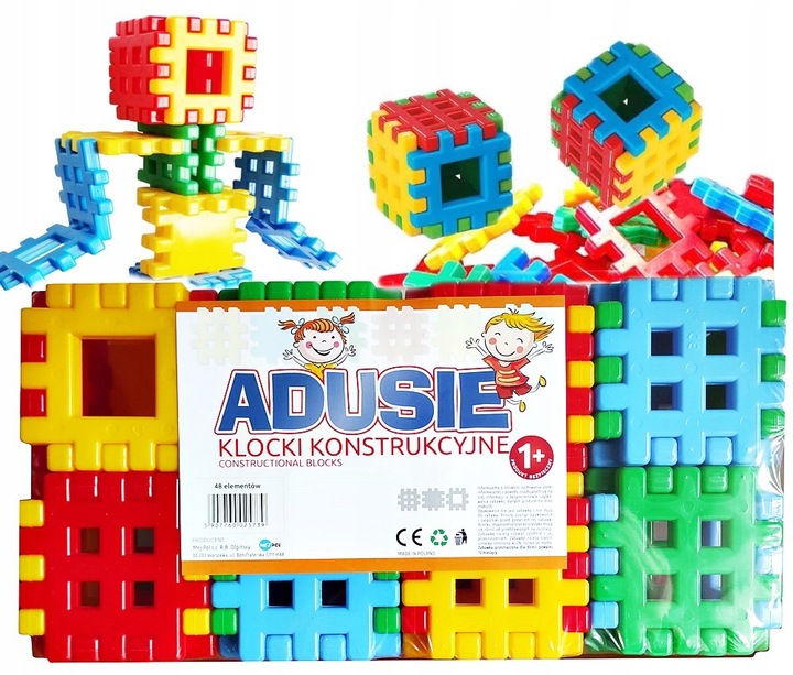 ZESTAW KLOCKI WAFLE MIX 80 EL + WAFLE 48 ADUSIE - 128 elementy