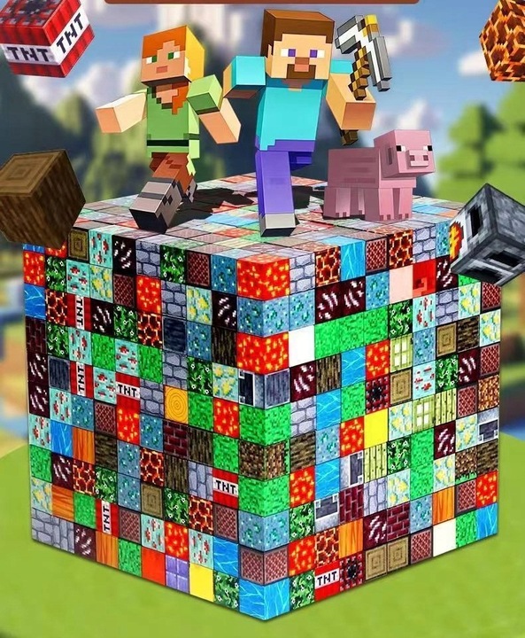 KLOCKI MAGNETYCZNE KLOCKI SZEŚCIANY 200 KLOCKÓW + 4 LUDZIKI KLOCKI PIKSELE