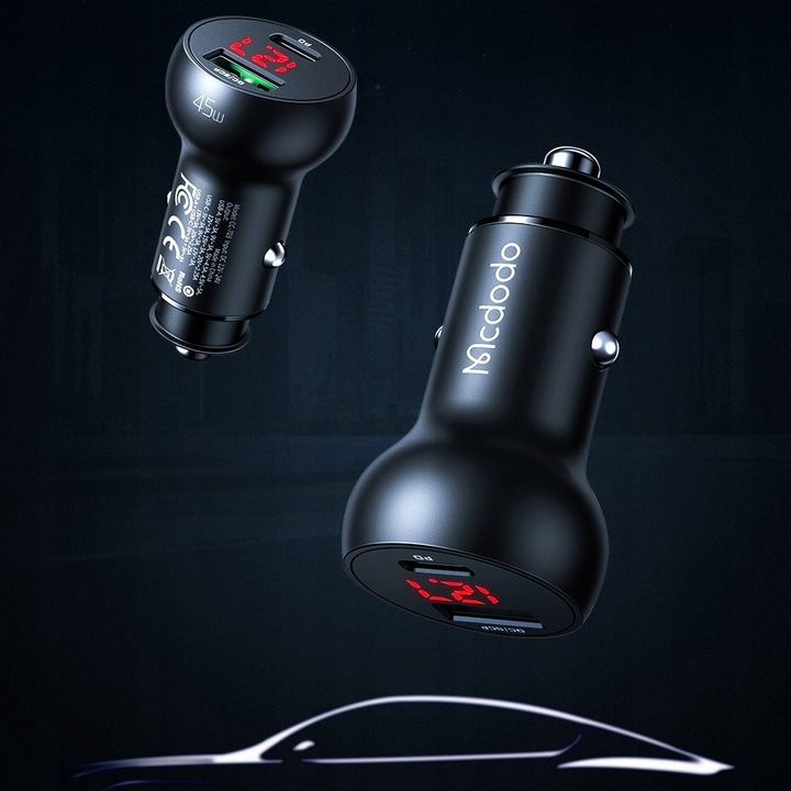MCDODO ŁADOWARKA SAMOCHODOWA USB/USB-C PD 45W LCD