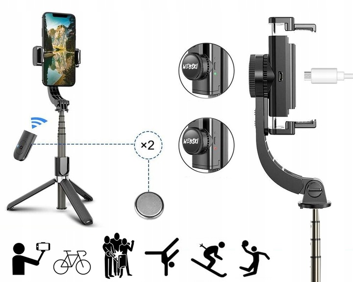 Gimbal Bezprzewodowy stabilizator obrazu do telefonu kamery z tripodem