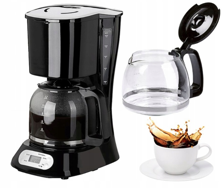 EKSPRES DO KAWY PRZELEWOWY KOMPAKTOWY QUIGG CZARNY 1,5L 900W + TIMER