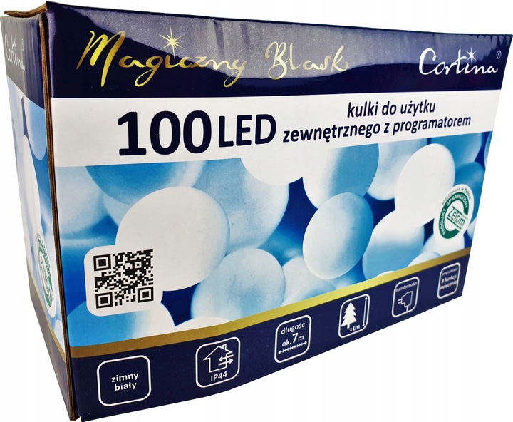 LAMPKI CHOINKOWE KULKI 100 LED ZIMNA BIEL 8 FUNKCJI IP44 NA CHOINKĘ CHOINKA