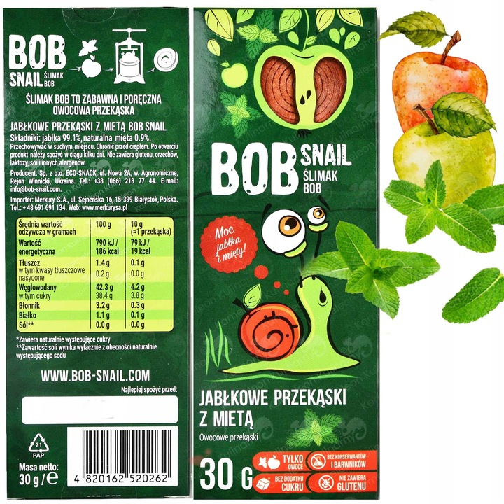 ŚLIMAK BOB SNAIL PRZEKĄSKA bez cukru glutenu 30G MIX SMAKÓW x 8szt 0,24KG