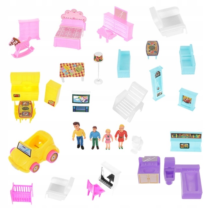 DOMEK DLA LALEK WILLA RÓZOWA MEBLE LALKI LALECZKI TARAS SAMOCHÓD DO ZABAWY