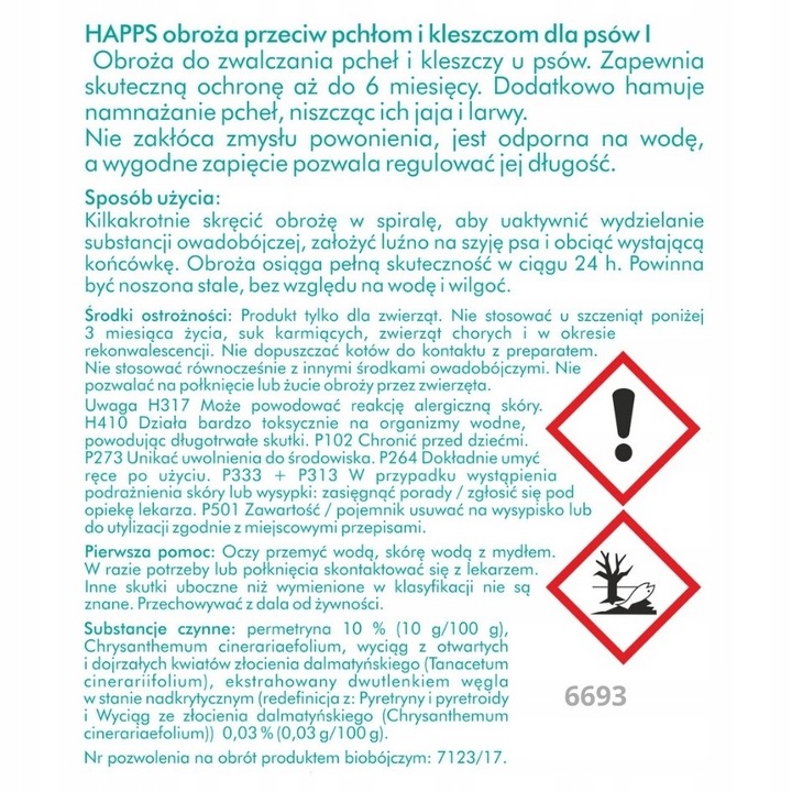 Obroża Dla Psa Na PCHŁY i KLESZCZE Dla Dużych Psów Happs 60 cm x 4