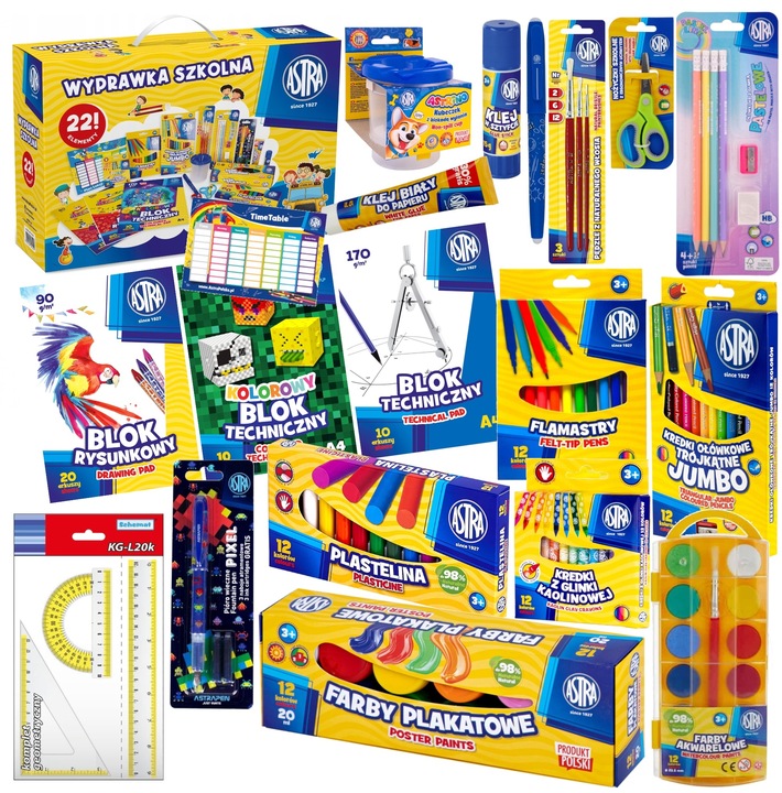 WYPRAWKA SZKOLNA DUŻY ZESTAW DO SZKOŁY 22 ELEMENTY ASTRA