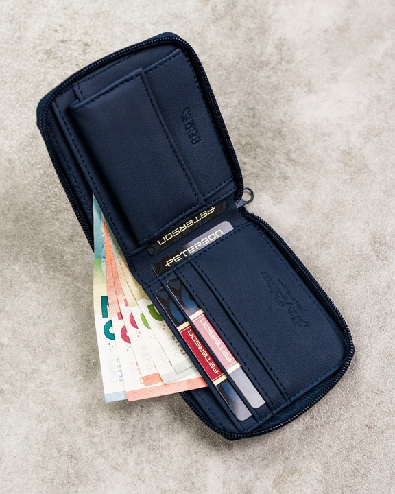Portfel męski elegancki mały slim wallet Peterson na suwak na karty RFID