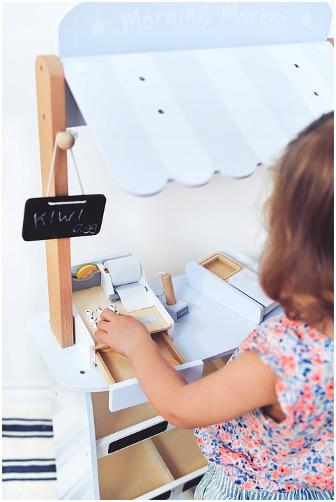 Edukacyjna Zabawka Dla Dzieci Drewniany Stragan z Kasą i Terminalem