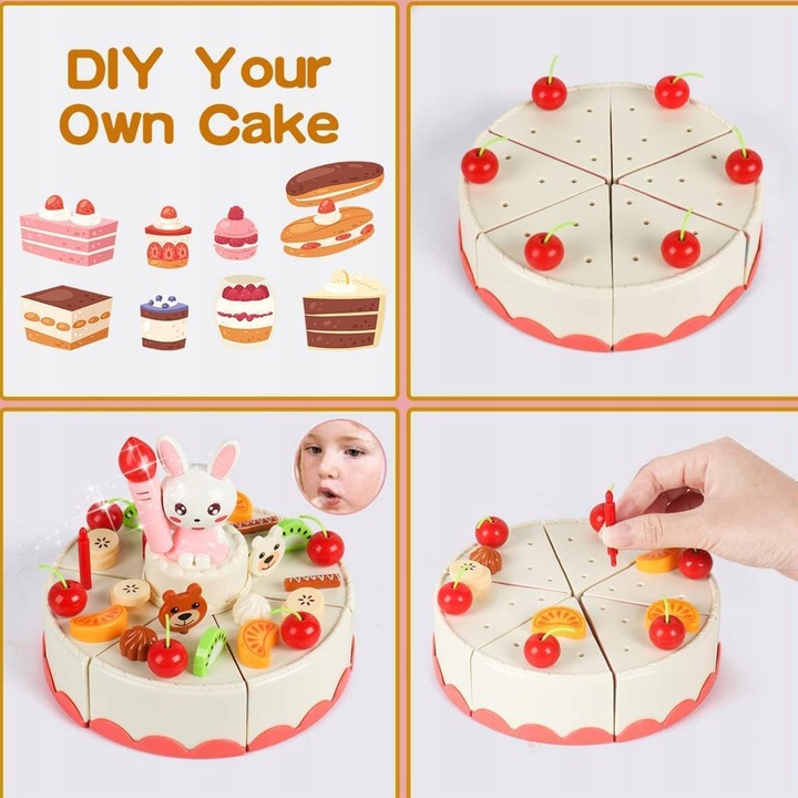 WIELKI ZESTAW CUKIERNIA TORT URODZINOWY KROJENIA SERWIS HERBATY 85EL WOOPIE