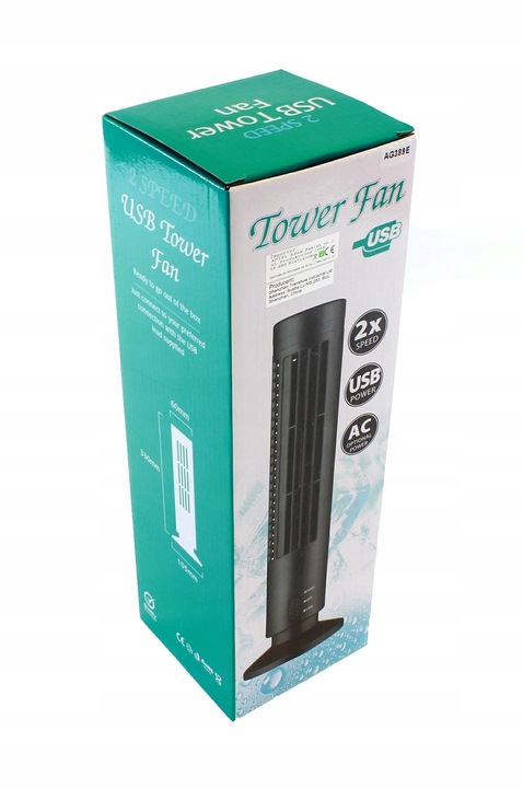 WENTYLATOR KOLUMNOWY BIURKOWY STOJĄCY OSCYLACJA KLIMA USB 3W CZARNY