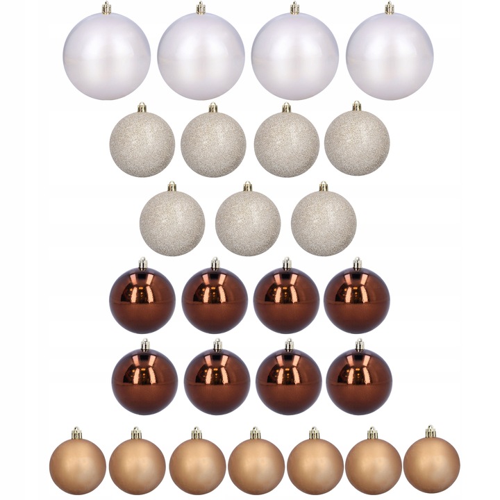Bombki choinkowe plastikowe na choinkę brązowe różne rozmiary 26 sztuk