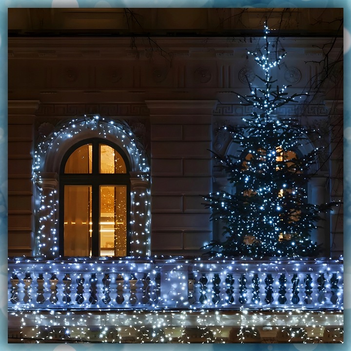 LAMPKI CHOINKOWE BIAŁY ZIMNY 1000LED 8 TRYB ZEW/WEW 63 METRY NA CHOINKĘ
