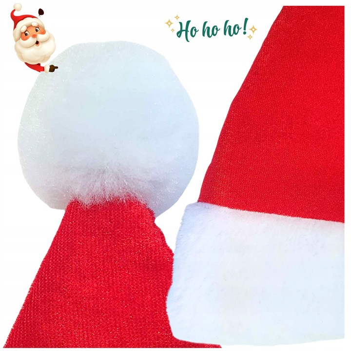 6 x CZAPKA ŚWIĘTEGO MIKOŁAJA z Pomponem Miękka Wysoka Jakość