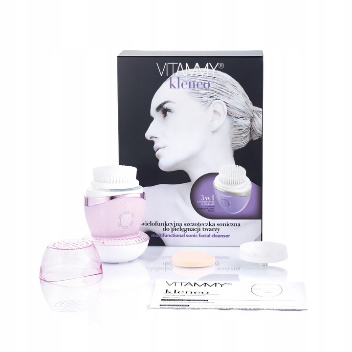 SZCZOTECZKA SONICZNA DO TWARZY 6TRYBÓW 3KOŃCÓWKI USB MASAŻ VITAMMY KLENEO