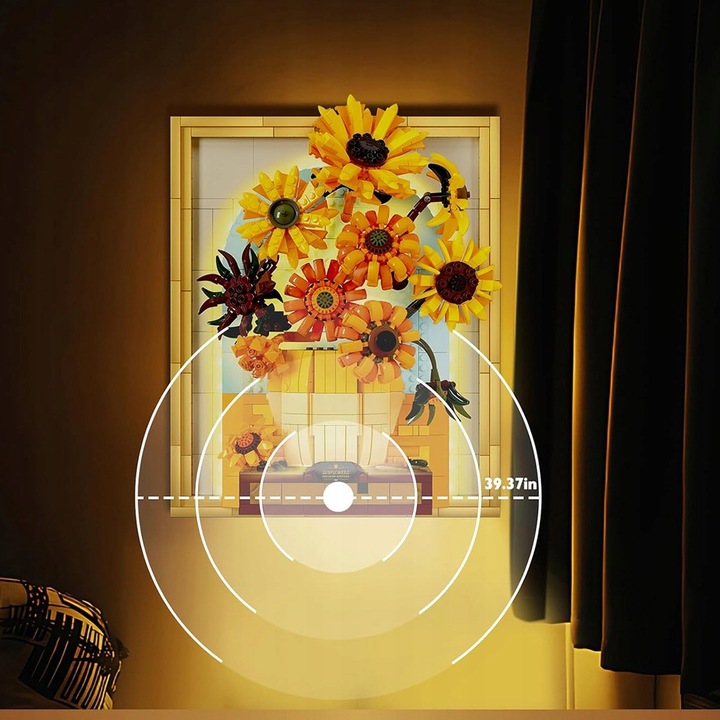 KLOCKI CREATIVE OBRAZ SŁONECZNIKI VAN GOGH PUZLE 3D ZESTAW 1166EL. Z LED