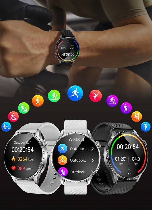 ZEGAREK MĘSKI SMARTWATCH AMOLED EKG DO ROZMÓW GLUKOZA CIŚNIENIE 440 MENU PL