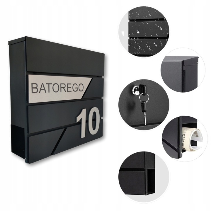 SKRZYNKA POCZTOWA NA LISTY Z ADRESEM NUMER DOMU WZORY DUŻA CZARNA RAL 9005