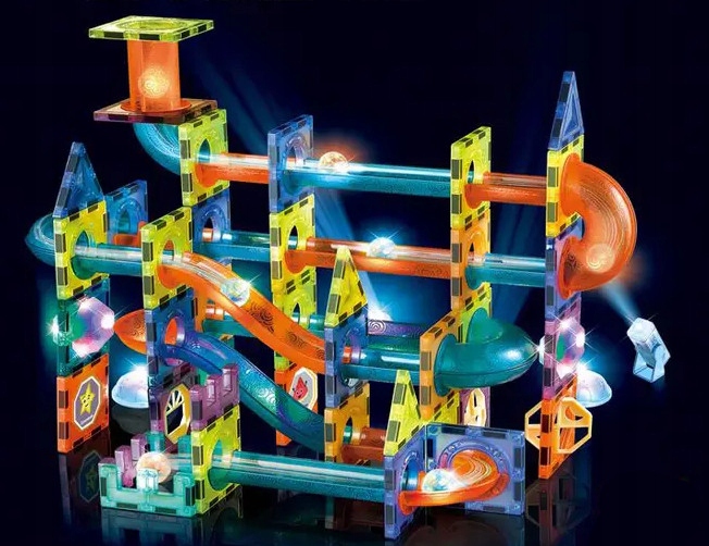 KLOCKI MAGNETYCZNE świecące - tor kulkowy Zestaw XXL 110 el. kulodrom