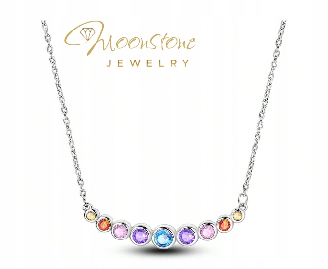 Srebrny naszyjnik damski cyrkonie tęczowe tęcza srebro 925 + PUDEŁKO