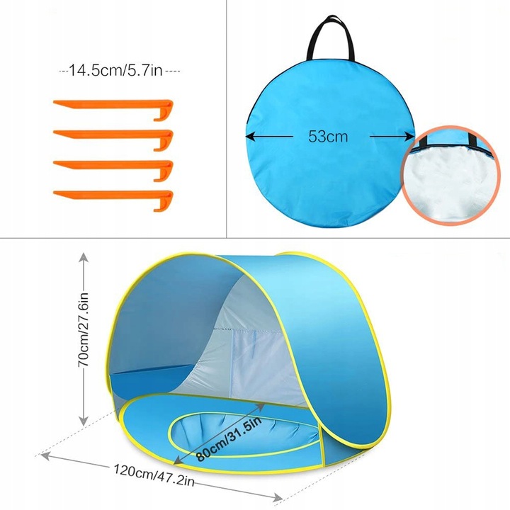 NAMIOT PLAŻOWY NA PLAŻĘ BIWAK Z BASENEM BRODZIKIEM BRODZIK Z DASZKIEM