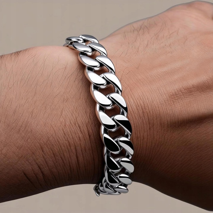 PEŁNA BRANSOLETKA SREBRNA MĘSKA PANCERKA SREBRO PRÓBA 925 DIAMENTOWANA