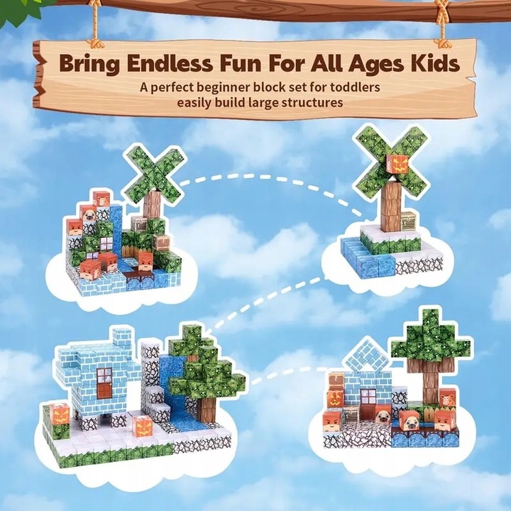KLOCKI MAGNETYCZNE 3D LEŚNY ZAMEK BLOKI BUDYNKI ROŚLINY 100 ELEMENTÓW