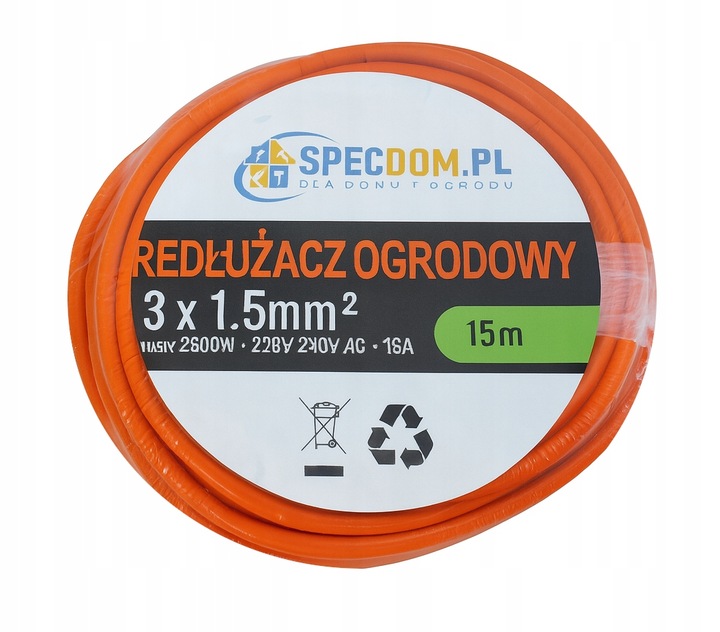 PRZEDŁUŻACZ OGRODOWY 3X1,5 15M budowlany do kosiarki z uziemieniem SPECDOM