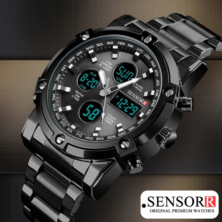 ELEGANCKI ZEGAREK MĘSKI NA BRANSOLECIE ELEKTRONICZNY WSKAZÓWKOWY SENSORR