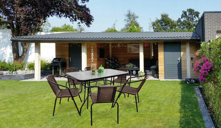 ZESTAW MEBLI OGRODOWYCH NA BALKON STÓŁ 140x80 + 6x KRZESŁA LORETTO BRĄZ MIX