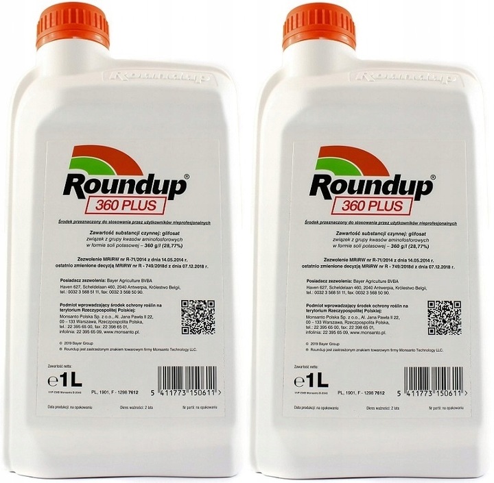 2x Roundup 360 SL Plus 1l BAYER randap glifosat herbicyd totalny, perz