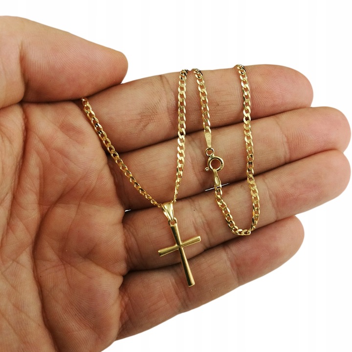 ZŁOTY PEŁNY ŁAŃCUSZEK MĘSKI PANCERKA Z KRZYŻYKIEM 925/585 SREBRO GRAWER