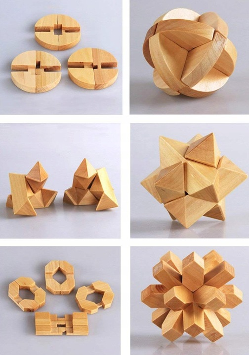 Zestaw Drewnianych klocków 3D Łamigłówek 9w1 gra| Puzzle Logiczne IQ (B017)