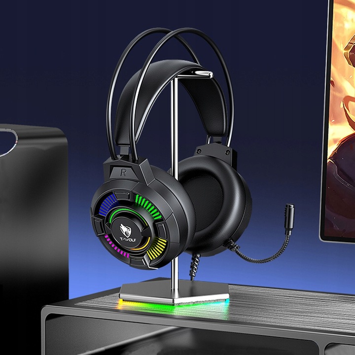 SŁUCHAWKI Z MIKROFONEM GAMINGOWE DO GRANIA DLA GRACZY NAUSZNE RGB USB 7.1