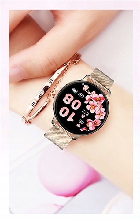 SMARTWATCH ZEGAREK DAMSKI POLSKIE MENU ROZMOWY WIADOMOŚCI 4 PASKI