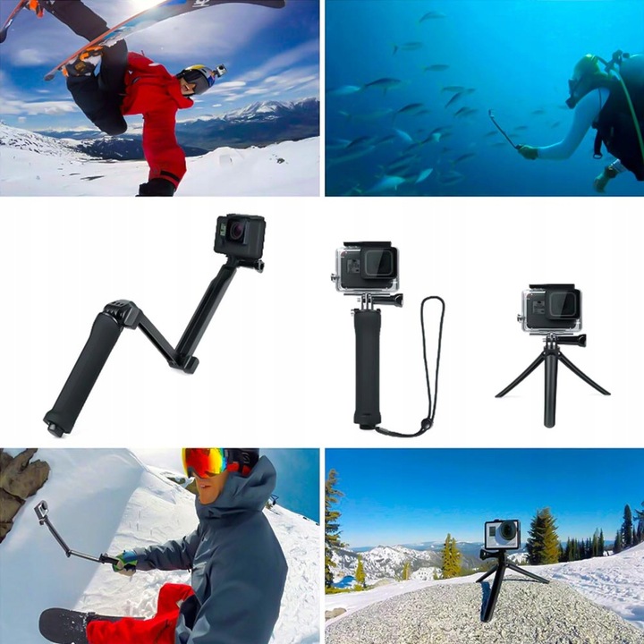 Selfie Stick Kijek Uchwyt 3WAY Statyw do GoPro 12 11 10 9 8 7 6 DJI Insta