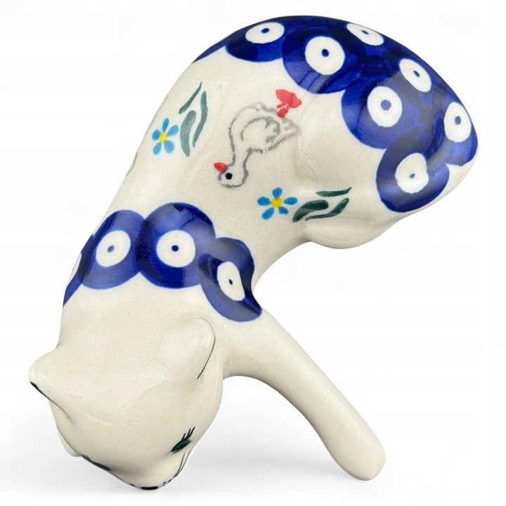 Figurka kot leżący, kotek Gąski dek. 185 Ceramika Bolesławiec