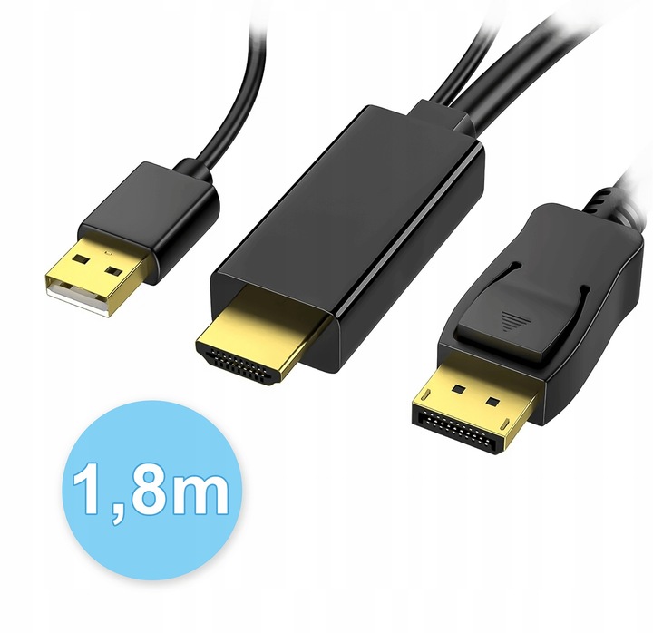 Przewód kabel konwerter z HDMI na DISPLAYPORT DP 4K 60Hz 1,8m Reagle
