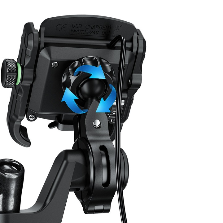UCHWYT MOTOCYKLOWY NA TELEFON ŁADOWARKA USB 12/24v + KABEL USB 20cm