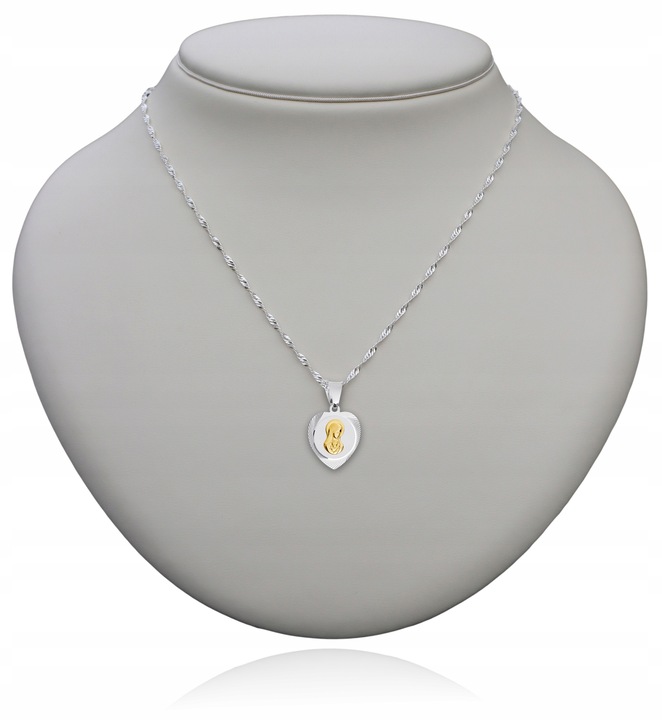 Medalik Komunijny Łańcuszek Srebrny Matka Boska Serce do Komunii do Chrztu