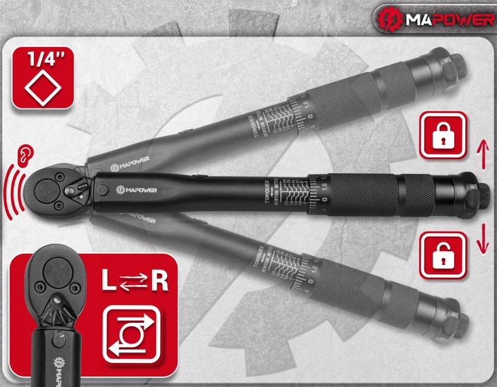 KLUCZ DYNAMOMETRYCZNY DO ROWERU 1/4' 2-24Nm CERTYFIKAT KALIBRACJI Z BLOKADĄ