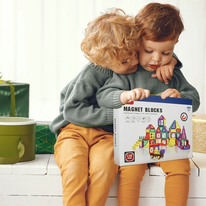 DUŻE Klocki Magnetyczne 3D Panele Konstrukcyjne Edukacyjne 110 el. Dom Auto