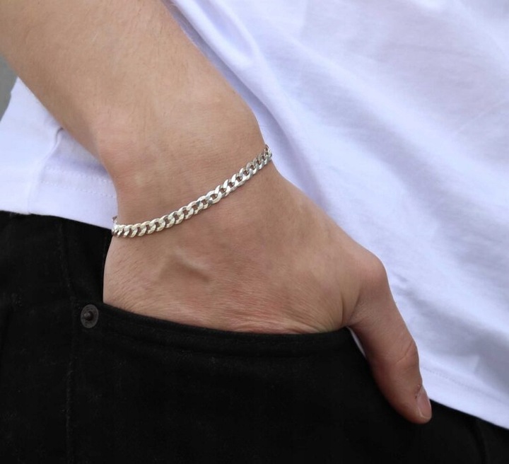 SREBRNA PEŁNA BRANSOLETKA MĘSKA PANCERKA PR. 925 + PUDEŁKO Z DEDYKACJĄ