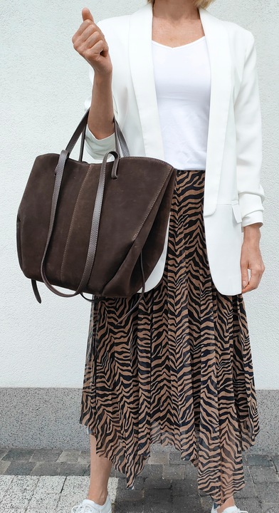 Torebka shopper zamszowa Vera Pelle - brązowa czekolada